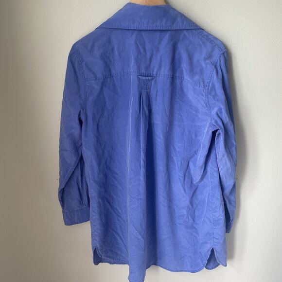 Soft Surroundings‎ Shirt Women's Med Blue Button Blouse Neck Buckle Silk Blend - Picture 6 of 8